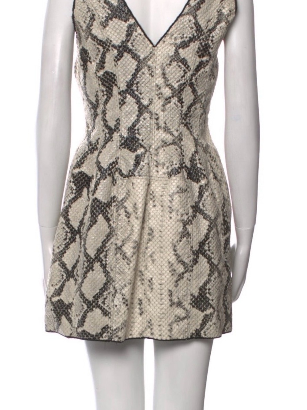 Snake-Print V-Neck Mini Dress - Neutral